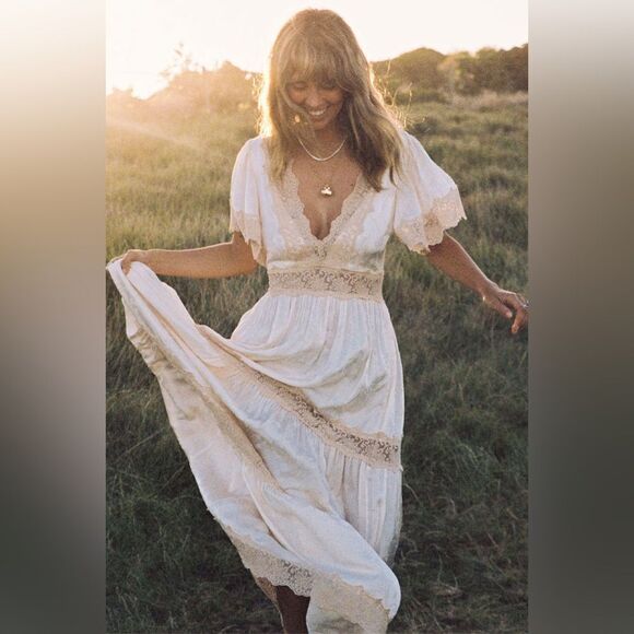 Spell Free People Ocean Gown Maxi White Cream Dress Size XS - Picture 9 of 17